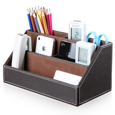 皮革办公桌收纳盒多功能商务笔筒创意时尚名片盒文具用品套装定制 - 360购物